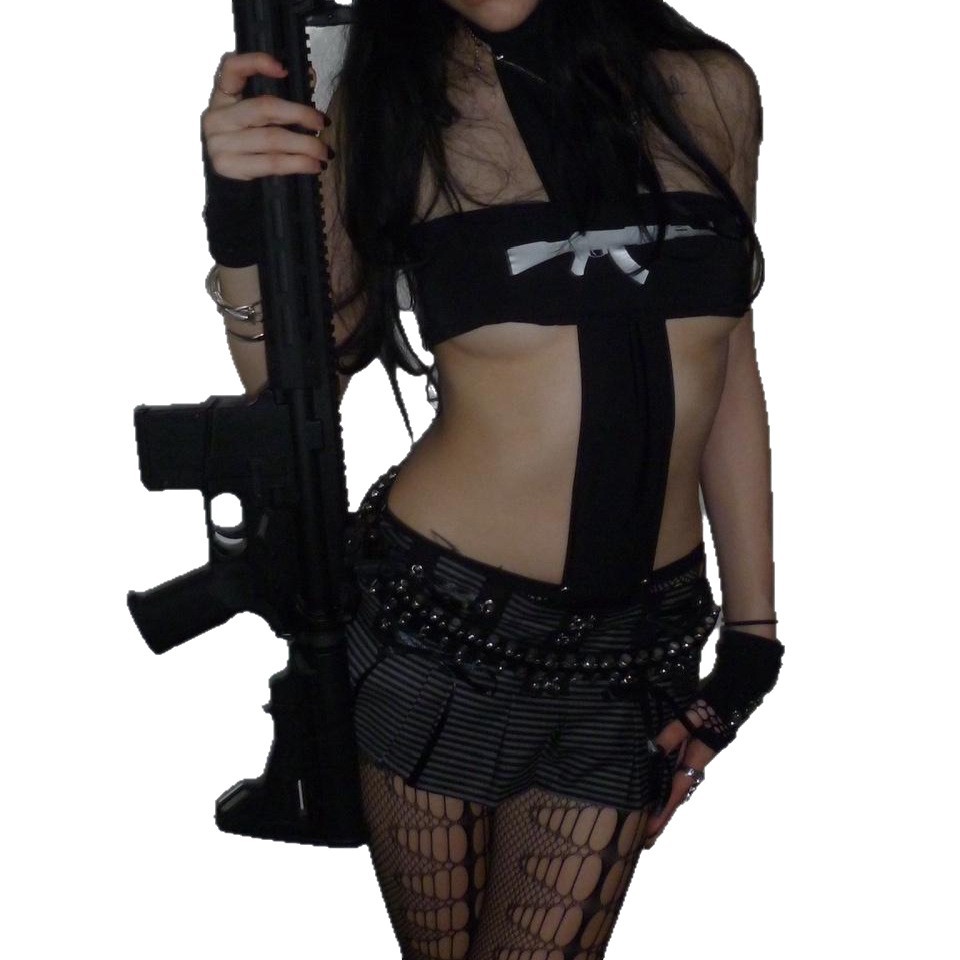 Atasan Crop Top Gothic Hitam Y - Pipe Bending Spring ulasan dan harga